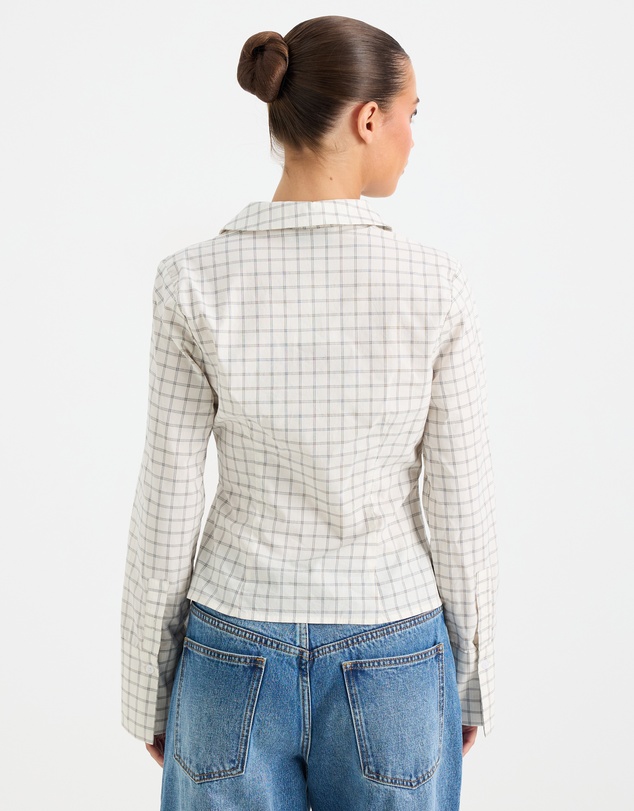Calli - Caden Check Asymmetrical Button Through Shirt