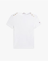 Tommy Hilfiger - Gold-Tone Button Slim Boat Neck T-Shirt