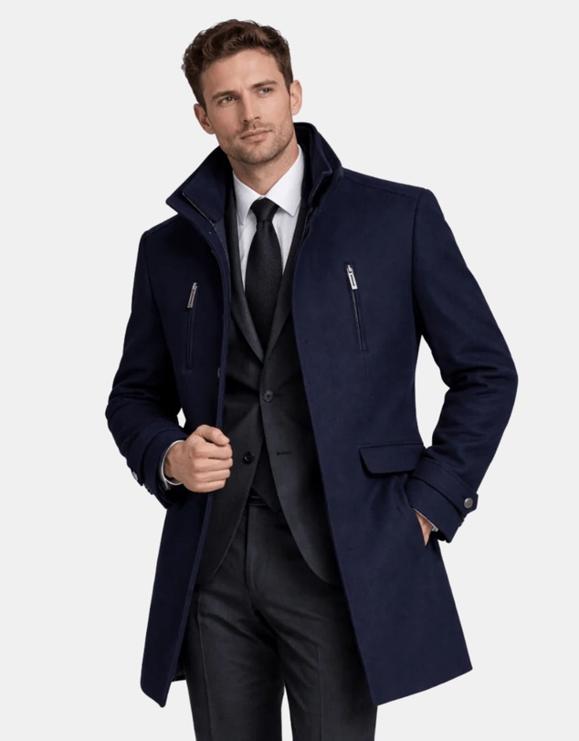 Henry Bucks - HENRY SARTORIAL Wool Overcoat NAVY