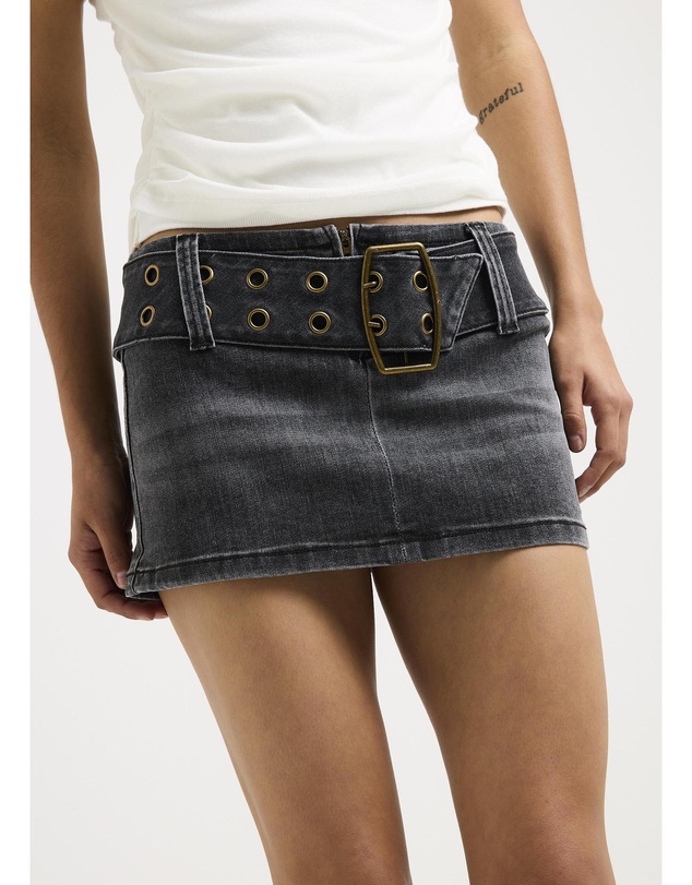 Neon Hart - Leia Belted Denim Mini Skirt