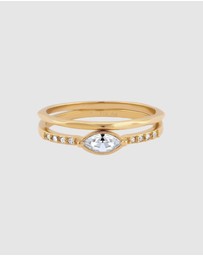 Elli Jewelry - Ring Set Crystal Square 925 Sterling Silver Gold-Plated