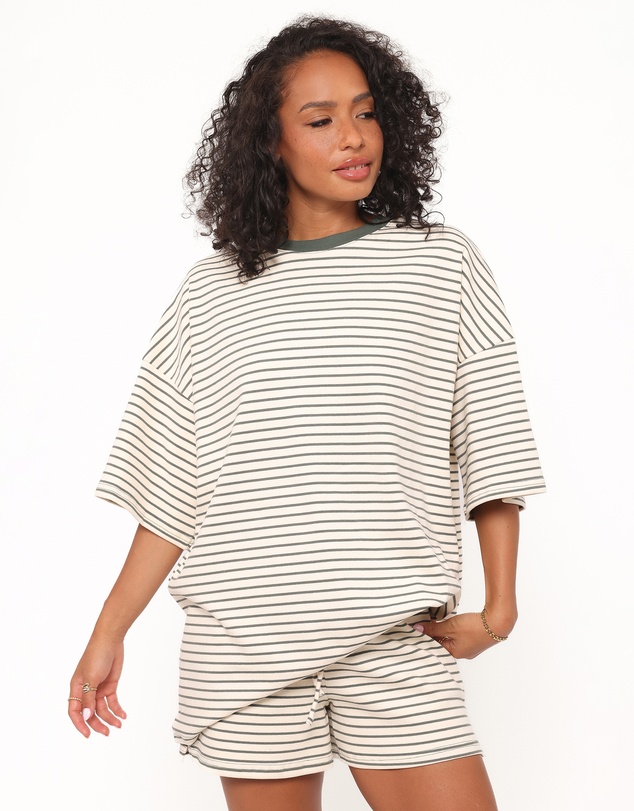 Petal & Pup - Hellen Stripe Short Set - Cream/Green Stripe