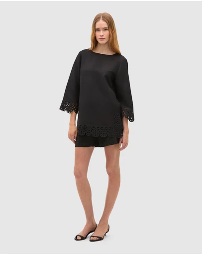 Seed Heritage - Linen Blend Cutwork Boxy Top