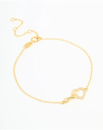Lovisa - Gold Plated Sterling Silver Cubic Zirconia Infinity & Heart Bracelet