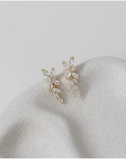 The White Collection - Bloom - Floral Gold Bridal Earrings