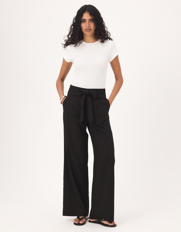 Atmos&Here - Ava Linen Blend Tie Waist Wide Leg Pants