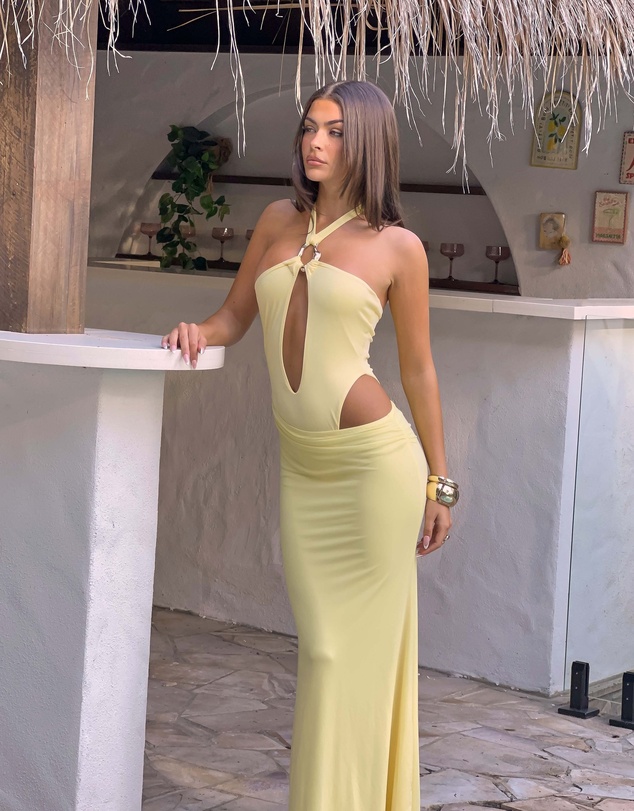 Beginning Boutique - Stella Yellow Halter Cut Out Maxi Dress