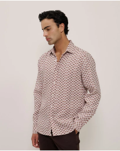 Trenery - Terran Linen Long Sleeve Shirt in Redwood
