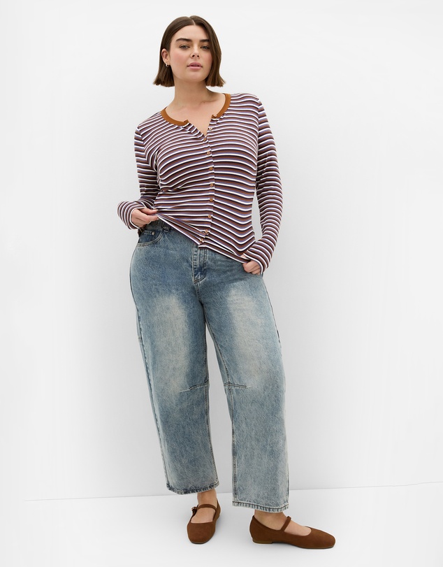 City Chic - 70's Stripe Long Sleeve Rib Top