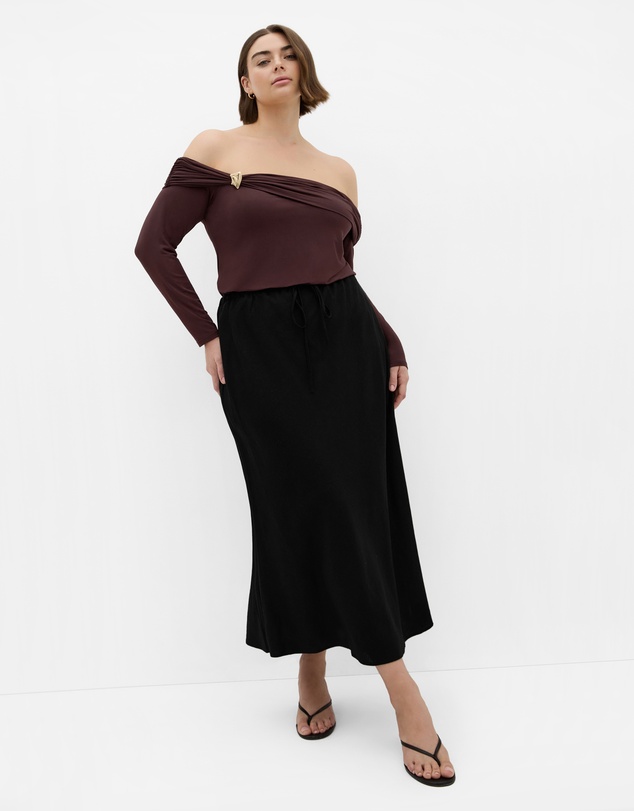 City Chic - Plus size Buckle Detail Top - chocolate