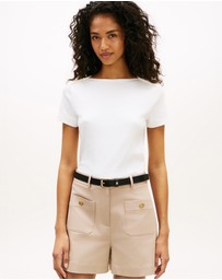 Tommy Hilfiger - Gold-Tone Button Slim Boat Neck T-Shirt
