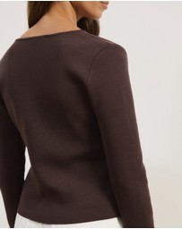 Atmos&Here - Emmi Structured Knit Cardigan Compact Knit with Gold Button