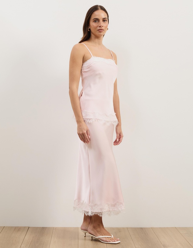 Atmos&Here - Paris Lace Satin Midi Skirt