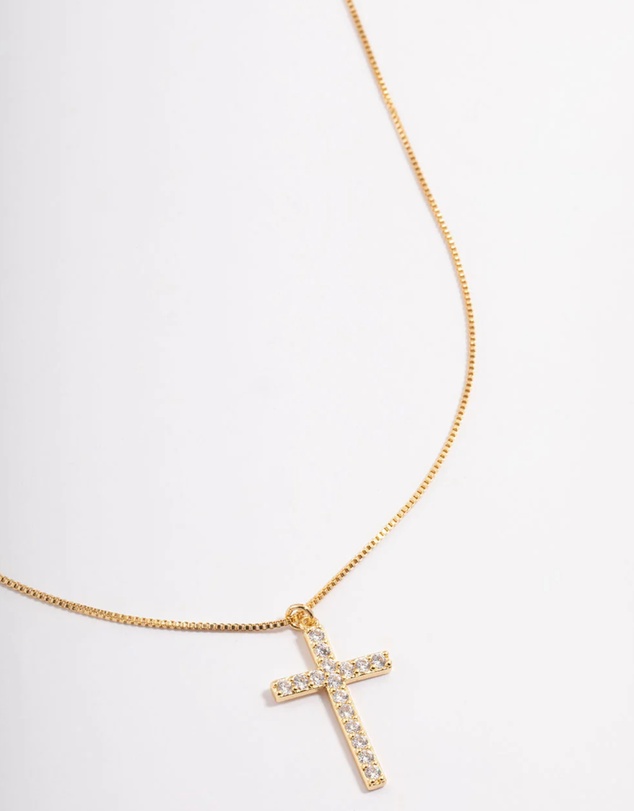 Lovisa - Gold Plated Diamante Cross Fine Chain Necklace