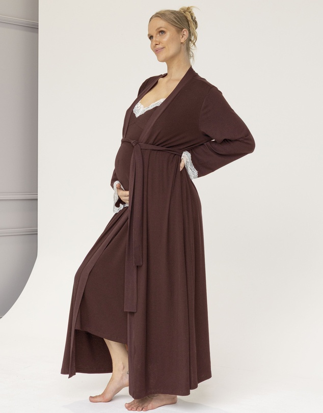 Angel Maternity - Cora Maternity Nursing Lace Nightie in Maroon
