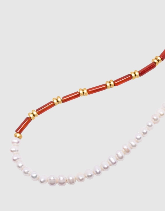 Nialaya Jewellery - Pearl Choker with Red Agate