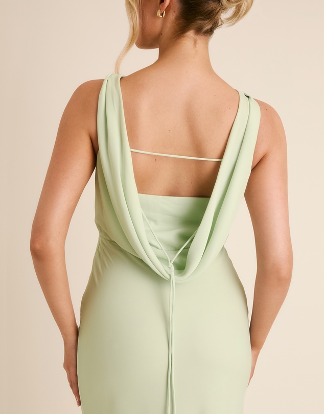 Six Stories - Plunge Cowl Front Chiffon Bridesmaid Dress with Neck Scarf