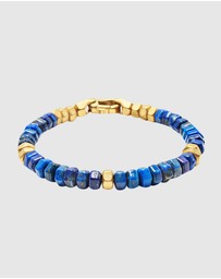 Nialaya Jewellery - Men's Hexagon Beaded Bracelet with Blue Lapis and Gold