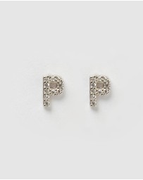 Izoa - Alphabet Mini Letter P Stud Earrings Silver