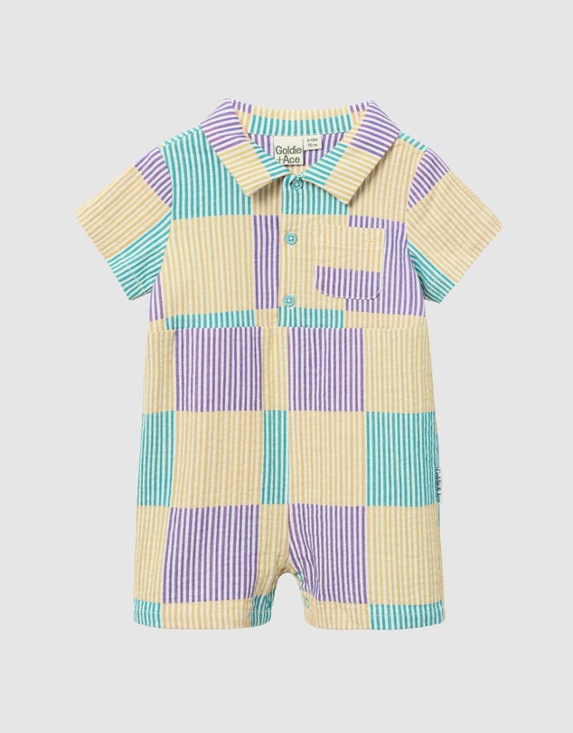 Goldie + Ace - Seersucker Collared Romper - ICONIC EXCLUSIVE - Babies