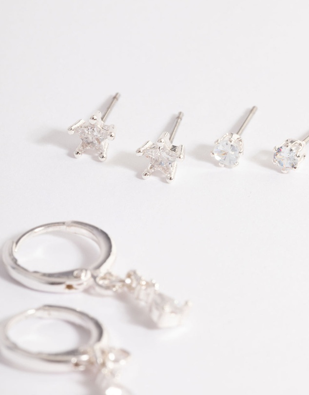 Lovisa - Silver Cubic Zirconia Star & Drop Earrings Pack