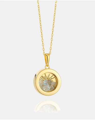 Rachel Jackson - Small Deco Sun Amulet March Birthstone Aquamarine Necklace (Calm & Harmony)