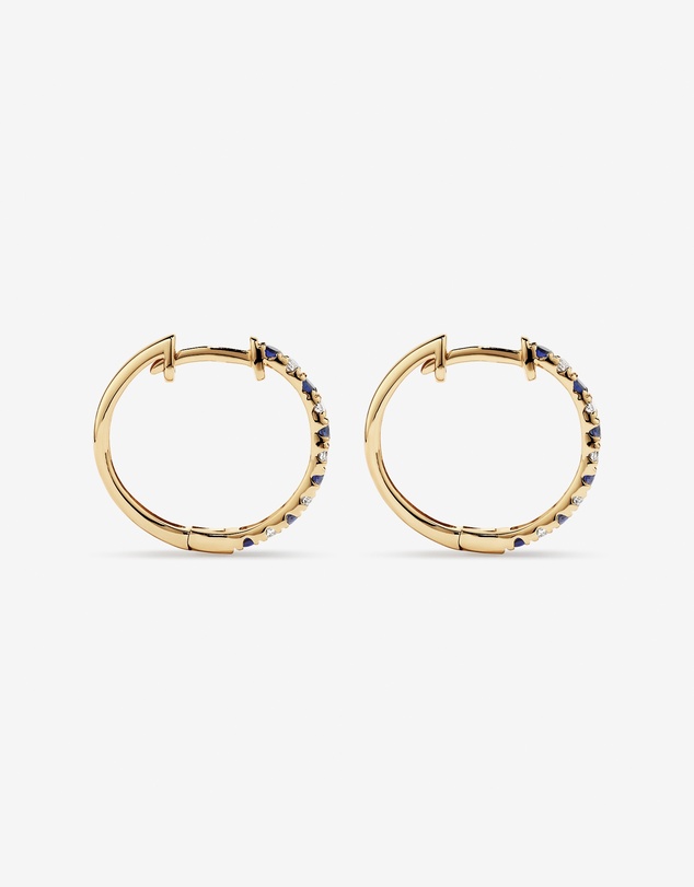 Michael Hill - 0.22 Carat TW Diamond and Created Sapphire Huggie Hoop Earrings in 10kt Yellow Gold