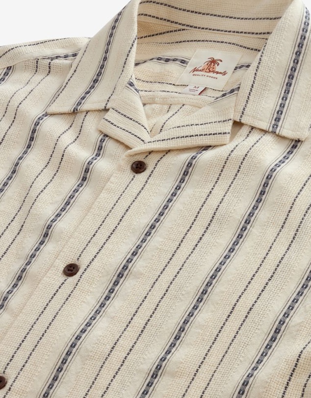 NEXT - Textured Stripe Short Sleeve Shirt With Cuban Collar