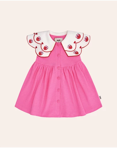 Huxbaby - Berry Sweet Seersucker Emb Collar Dress - ICONIC EXCLUSIVE - Babies-Teens