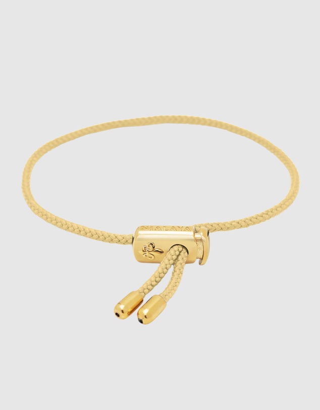 Nialaya Jewellery - Men's Beige String Bracelet with Adjustable Gold Lock