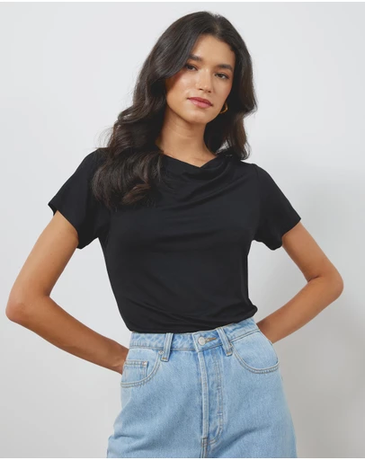 Atmos&Here - Drape Neck Bamboo Blend Top