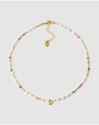 Arms Of Eve - Beaded Gemstone and Pearl Initial Necklace