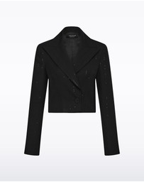Carla Zampatti - Black Starlight Twill Peaked Lapel Cropped Jacket