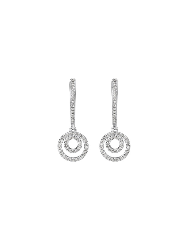 Michael Hill - Fine Double Circle Diamond Drop Huggie Earrings in Sterling Silver