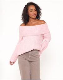 Petal & Pup - Kenny Off Shoulder Knit Sweater - Light Pink