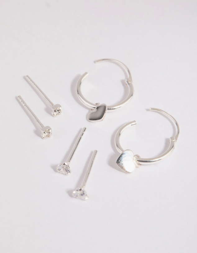 Lovisa - Sterling Silver Heart Stud & Hoop Earrings
