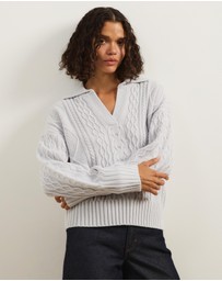 Atmos&Here - Faye Cable Knit Pullover with Collar