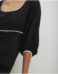 AERE - Alaia Linen Contrast Bind Midi Dress