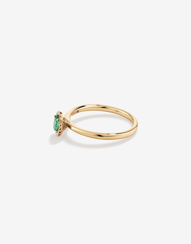 Michael Hill - Oval Cut Green Emerald Gemstone and 0.08 Carat TW Diamond Halo Ring in 10kt Yellow Gold