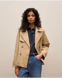 Trenery - Cotton Twill Cropped Trench Coat in Dark Camel