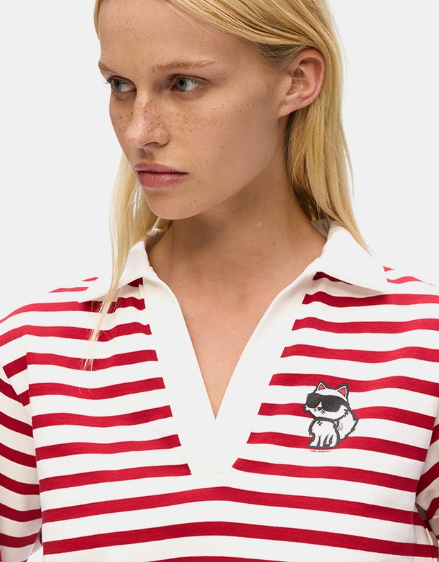 Karl Lagerfeld - Ikon Sketch Stripe Long Sleeve Polo Shirt