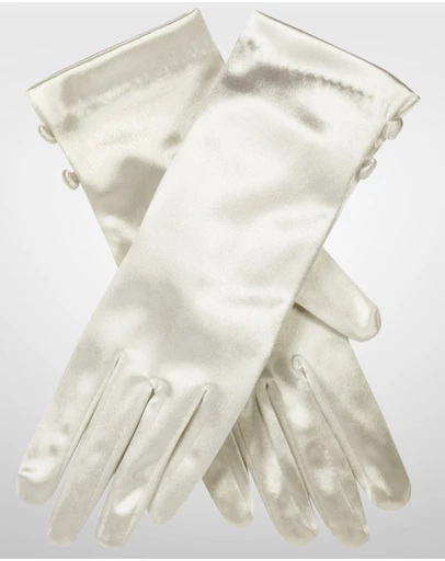 DENTS - Satin Wrist Length Gloves with Button Trim