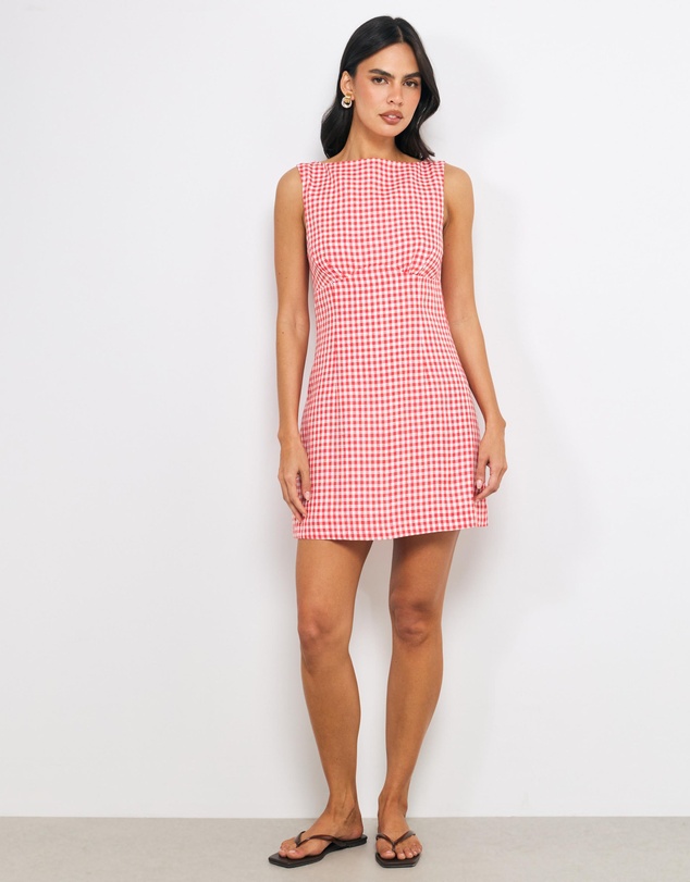 AERE - Romy Gingham Linen Mini Dress