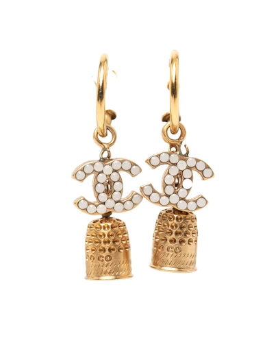 Pre-Loved by Azura Reborn - Pre-Loved Gold Plated Enamel CC Bell Drop Push Back Earrings