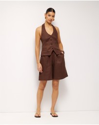 AERE - Ana Linen Button Front Halter Top