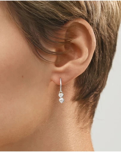 SAINT VALENTINE - Two Of A Kind Heart Mini Hoops - Silver