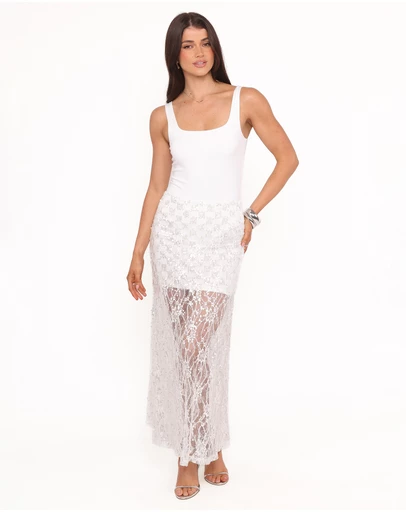 Petal & Pup - Yonder Sheer Panel Lace Maxi Skirt - White