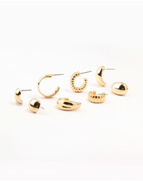 Lovisa - Gold Plated Buggle Ribbed Earrings 4-Pack