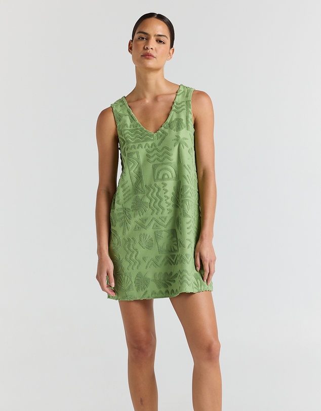 Poolside Paradiso - Mai Tai V Tunic Towelling Dress - Palm