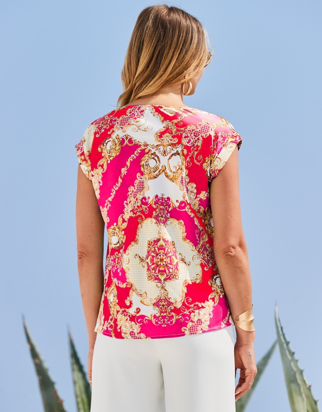 Sosandar - Scarf Print Cowl Neck Top
